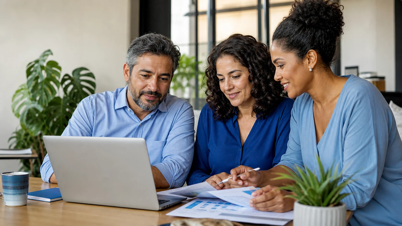 Equipe reunida para analisar informações financeiras do negócio
